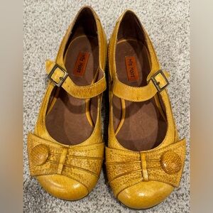 Miz Mooz Mustard Yellow Leather Side Buckle Mary Jane Flats Shoes